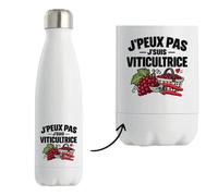Gourde Isotherme Viticultrice J'peux pas | Bouteille Inox Double Paroi 500 ml Froid 24 h Chaud 12 h | Sport Bureau Randonnée Vélo | Idée Cadeau Vigneron Vigneronne Noël Départ