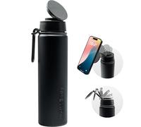 Gourde isotherme WELL & BODY Magnet’O PRO 750 mL | Gourde magnétique pour téléphone Compatible MagSafe, acier inoxydable et sans BPA | Avec bouchon pro trépied muscu ajustable 360° [BLACK]
