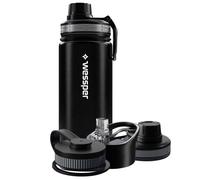 Gourde isotherme - WESSPER - ActiveMax Steeline - Acier inoxydable - 500 ml - Noir - 3 bouchons