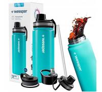 Wessper Gourde en acier inoxydable 500ML Bouteille thermos anti-fuite sans Bpa avec 3 couvercles | Gourde marine élégante Sport | Gourde isolante Enfants Adultes Pour Camping Vélo Sport Extérieur