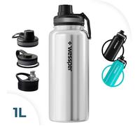 Gourde Isotherme Wessper ActiveMax Steeline - Bouteille en Acier - 3 Bouchons - 1000ml - Argent