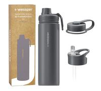 Gourde Isotherme Wessper B3 THERMOSTEEL - Bouteille en Acier - 3 Bouchons - 700ml - GRIS - 23,5 cm