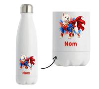 Gourde Isotherme West Highland White Terrier : Super-héros | Bouteille Inox Double Paroi 500 ml Froid 24 h Chaud 12 h | Sport Bureau Randonnée Vélo | Cadeau Propriétaire Chien Homme Femme Anniversaire