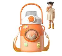 Gourde kawaii isotherme de 650 ml en acier inoxydable Bouteille d'eau avec sangle et paille en silicone, base antidérapante, autocollante pour filles, sport et voyage