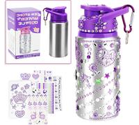 Gourde Licorne Pour Fille De 8 Ans,Gourde Top Model Pour Fille,Décorez Votre Propre Bouteille D'eau Avec Des Autocollants En Pierres Précieuses (Version Violet),Gourde