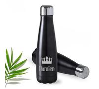 Gourde personnalisable 60cl - Bouteille acier inoxydable 25x7cm Étanche pour Sport, Bureau, Voyage [ Gourde anti fuite ] (Noir)