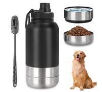 Gourde pour Chien: 950 ML Bouteille Isotherme pour Chien, Gourde Chiens 4 en 1 Bouteille avec Récipient à Nourriture, Gamelle à Eau pour La Randonnée, Les Promenades, Les Voyages (Noir)