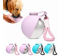 Gourde pour Chien Portable en Acier Inoxydable 304 - Bouteille d'eau Pliable 285 ML avec Abreuvoir en Silicone - Distributeur d'eau Étanche avec Mousqueton pour Promenade (Rose-Classique)