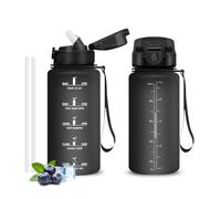 Gourde, Sans BPA 500 ml, Gourde Avec Paille, Étanche Verrou De Sécurité, Bouteille, Citations De Motivation Pour s'hydrater,Bouteille d'eau Noir