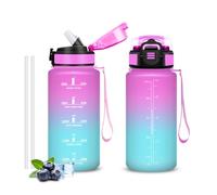 Gourde, Sans BPA 500 ml, Gourde Avec Paille, Étanche Verrou De Sécurité, Bouteille, Citations De Motivation Pour s'hydrater,Bouteille d'eau Rose&Cyan