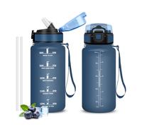 Gourde, Sans BPA 500 ml, Gourde Avec Paille, Étanche Verrou De Sécurité, Bouteille, Citations De Motivation Pour s'hydrater,Bouteille d'eau Bleu Marine
