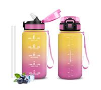 Gourde, Sans BPA 500 ml, Gourde Avec Paille, Étanche Verrou De Sécurité, Bouteille, Citations De Motivation Pour s'hydrater,Bouteille d'eau Jaune & Rose