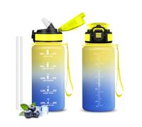 Gourde, Sans BPA 500 ml, Gourde Avec Paille, Étanche Verrou De Sécurité, Bouteille, Citations De Motivation Pour s'hydrater,Bouteille d'eau Jaune & Bleu