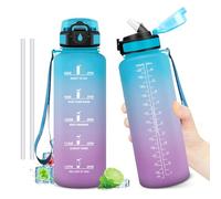 Gourde Sport 1.5L, Gourde avec Paille, sans BPA, Bouteille d'eau de Motivation avec Marqueur de Temps, Étanche et Réutilisable, Bouteille Réutilisable pour l'école, Sport, Bureau, Yoga, Camping