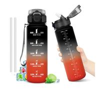 Gourde Sport 1L, Gourde avec Paille, sans BPA, Bouteille d'eau de Motivation avec Marqueur de Temps, Étanche et Réutilisable, Bouteille Réutilisable pour l'école, Sport, Bureau, Yoga, Camping