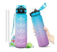 Gourde Sport 1L, Gourde avec Paille, sans BPA, Bouteille d'eau de Motivation avec Marqueur de Temps, Étanche et Réutilisable, Bouteille Réutilisable pour l'école, Sport, Bureau, Yoga, Camping