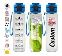 Gourde Sport 1L Personnalisée Bouteille d'eau avec Marqueur de Temps avec Nom Water Bottle Personnalisable avec Bouchon Anti-Fuite pour Enfant Adulte Fitness Yoga Gym Étanche Réutilisable sans BPA