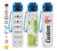 Gourde Sport 1L Personnalisée Bouteille d'eau avec Marqueur de Temps avec Nom Water Bottle Personnalisable avec Bouchon Anti-Fuite pour Enfant Adulte Fitness Yoga Gym Étanche Réutilisable sans BPA