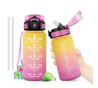 Gourde Sport 500ml, Gourde avec Paille sans BPA, Bouteille d'eau de Motivation avec Marqueur de Temps, Étanche et Réutilisable, Bouteille Réutilisable pour l'école, Sport, Bureau, Yoga, Camping