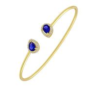 GOURIK Bracelet jonc ouvert avec saphir créé en laboratoire de 1,61 carat - Cadeau pour maman, plaqué or jaune - Saphir cultivé en laboratoire et faux diamants, 6.5, Plaqué or jaune, Saphir