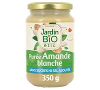 Gourmandise sans sucres ni sel ajoutés - JARDIN BIO Purée 100% Amande Blanche, format 350g, source de protéines et riche en fibres, pot en verre recyclable - Lot de 2