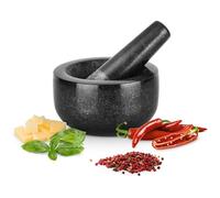 Gourmeo Mortier Pilon Cuisine - Accessoire Cuisine en Granite de 12 cm de Diamètre pour Broyage des Épices Guacamole Pesto Noix Mojito - Mortier et Pilon Concasseur a Grain Noir