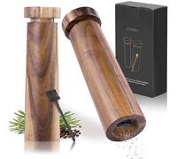 Gourmeo Moulin Sel Poivre Bois d'Acacia - Lot 1x Poivrier Manuel et 1x Saliere de Table - Moulin a Poivre et Sel avec Taille de Grain Réglable - Moulin a Epices avec Pinceau
