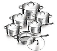 Gourmet 12/10 Pièces Argent Stainless Steel Non Bâton Batterie de Cuisine Pots Casseroles Cuisine Induction Set - 12 Pièces