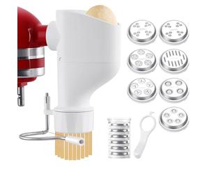 Gourmet - Accessoire pour machine à pâtes KitchenAid - Accessoire presse à pâtes pour robot pâtissier KitchenAid avec 7 plaques interchangeables - Plastique de qualité alimentaire (mise à jour)