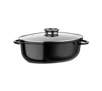 GSW 410588 Plat à induction ovale Gourmet Ceramica XXL avec couvercle en verre aromatique 42x27 cm/environ 10,0 litres, aluminium moulé, noir
