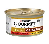 GOURMET Gold Casserole Alimentaire Humide pour Chats Adultes avec Boeuf et Poulet en Sauce Tomate 24 boîtes de 85 g