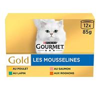 GOURMET | Gold | Chat | Les Mousselines | Aliment Complet pour Chat Adulte | Lapin, Poulet, Saumon, Rognons | Boite | Lot de 8 (12x 85 g)