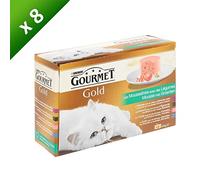 GOURMET GOLD Les Mousselines avec des Légumes 12 X 85 g Sachets Repas pour Chat Adulte - Lot de 8