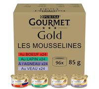 Gourmet GOLD Les Mousselines pour chat adulte – Lapin, Bœuf, Veau, Agneau – 96 x 85 g