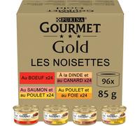 96x85g Jumbopack Gourmet Gold Les Noisettes bœuf, poulet & foie, saumon & poulet, dinde & canard