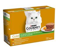 GOURMET | GOLD | Les Terrines | Chat Adulte | Délicieuses recettes à la viande, poisson et légumes à la texture légère et savoureuse | Au Poulet, Boeuf , Canard, Thon | Boîtes | Lot de 8 (12x85g)