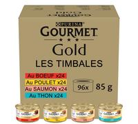 GOURMET | GOLD | Les Timbales | Aliment Complet pour Chat Adulte | Boîtes | Au Bœuf, Poulet, Saumon, Thon | 96x85g