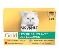 GOURMET | GOLD | Les Timbales aux Légumes| Aliment Complet pour Chat Adulte | Boîtes | Au Bœuf, Poulet, Dinde, Agneau | Lot de 8 (12x85g)