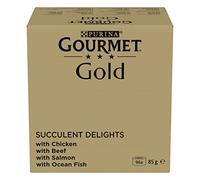 Gourmet Gold Lot de 4 Paquets de Nourriture pour Chat en Fines Bandes humides et juteuses (4 x 24 x 85 g)