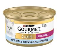 Gourmet Gold Luxe Mix Nourriture pour Chat - Nourriture Humide avec Poisson de mer dans Une Sauce aux épinards - 24 x 85 g - (24 boîtes ; 2,04 kg)