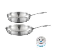 Gourmet - Lot de 1 poêle inox 28 cm, 1 sauteuse inox 24 cm, 1 pierre d'argent® citron 300 g pour l'entretien de l'inox Cuisinox