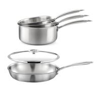 Gourmet - Lot de 3 casseroles inox 16/18/20 cm, 1 poêle inox 24 cm, 1 couvercle 24 cm Cuisinox