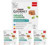 GOURMET | Nature’S Creations | Chat Adulte | Mousselines Cœur en Sauce avec des ingrédients naturels Sélectionnés | Poulet, Bœuf, Poisson de l'Océan, Cabillaud | 8x85g (Lot de 4)