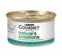 GOURMET Nature's Creations Nourriture Humide pour Chats Adultes déchiquetés Riches en Thon, Garni de tomates et de Riz, 24 boîtes de 85 g