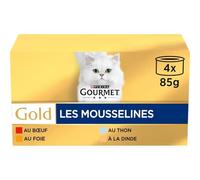 Gourmet - Pâtée Mousse Texture Fondante au Bœuf, Foie, Thon & Dinde, Saveurs Gourmandes (4x85g) - Lot de 4 - Vendu par Lot