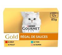 Gourmet - Pâtée Savoureuse en Sauce pour Chat Adulte, Viandes et Poissons Délicats (12x85g) - Le Lot De 3