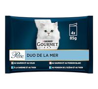 GOURMET Perle Duo de la Mer - Pâtée Chat au Poisson - Lot de 12 (48 x 85g) | Nourriture Chat Émincés de Poissons en Sauce - Recettes raffinées sans conservateurs ni colorants - Repas Chat