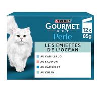 GOURMET | Perle | Les Emiettés de l'Océan | Aliment Humide Complet pour Chat Adulte| Au Poisson certifié de l'écolabel MSC : Saumon, Colin, Carrelet, Cabillaud | Sachets Fraîcheur | 12 x 85g