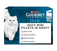 GOURMET | PERLE | Les Emiettés de l'Océan | Aliment équilibré pour Chat Adulte | Morceaux en Sauce | Au poisson certifié MSC : Saumon, Colin, Carrelet, Cabillaud | Sachets Fraîcheur | Lot de 96 x 85 g