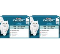 GOURMET | Perle | Les Emiettés de l'Océan | Aliment Humide Complet pour Chat Adulte| Au Poisson certifié de l'écolabel MSC : Saumon, Colin, Carrelet, Cabillaud | Sachets Fraîcheur | 12 x 85g